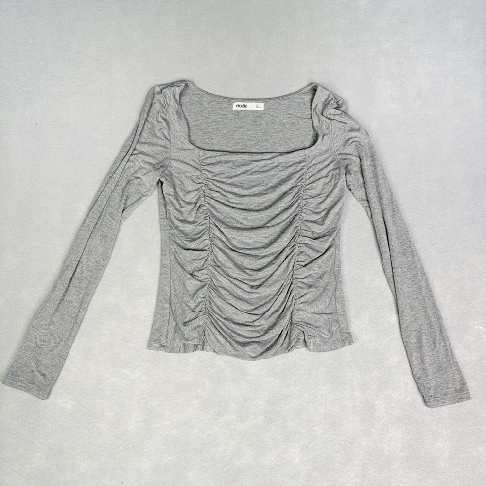Elodie Scalloped Hem Square Neck Crop Top Women's Size Large Grey Shirt